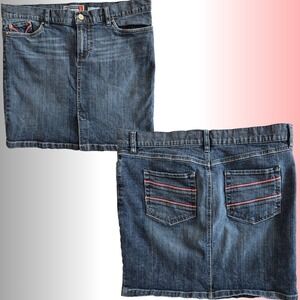 Y2K OLD NAVY Denim Skirt Sz 10 Ultra‎ Low Waist Pink Accent Casual Retro Vintage